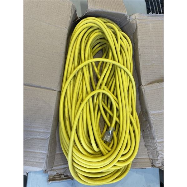 AS NEW 200FT LIFE SUPPLY HEAVY DUTY INDOOR OUTDOOR LIOGHTED 3 WIRE GROUNDED EXTENSION CORD, YELLOW 1