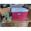 Image 1 : RED COLEMAN COOLER AND COLEMAN BATTERY POWERED LANTERN