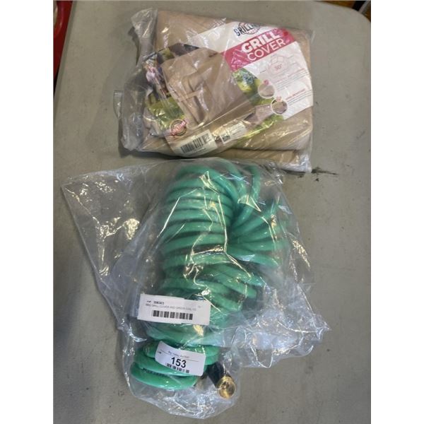 BBQ GRILL COVER AND GREEN COIL 1/2 INCH HOSE