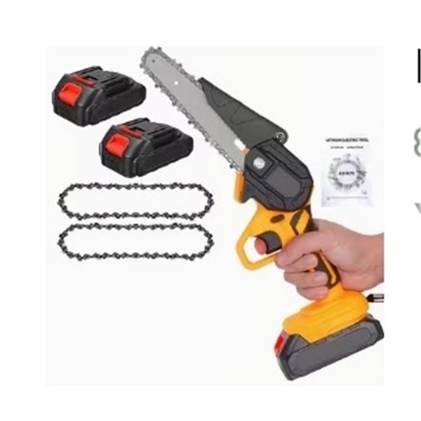 NEW 6" HANDHELD CORDLESS CHAINSAW WITH 2 BATTERIES CHARGE CORD AND 2 CHAINS