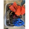 Image 1 : TOTE OF ASSORTED DOLLY WHEELS, HELMETS, KIDS LIFE JACKET ETC