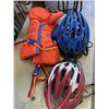 Image 2 : TOTE OF ASSORTED DOLLY WHEELS, HELMETS, KIDS LIFE JACKET ETC
