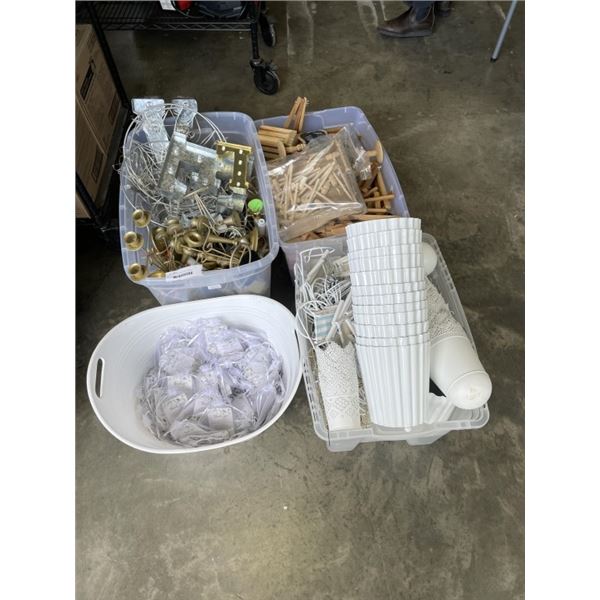 4 TOTES OF WEDDING/ PARTY SUPPLY ITEMS