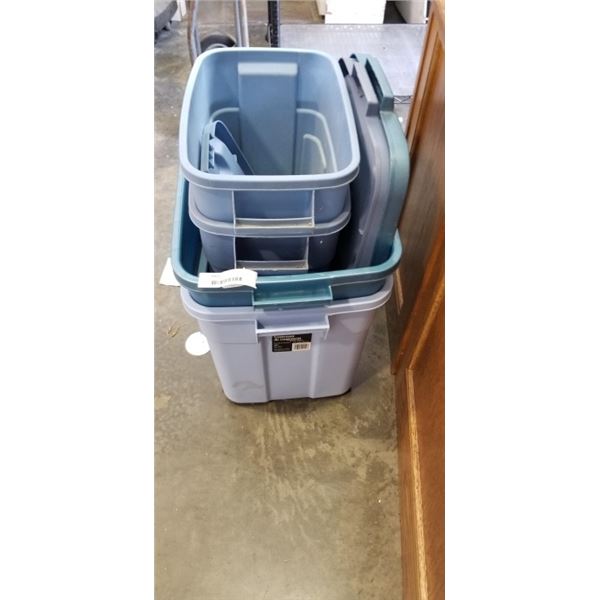LOT OF STORAGE TOTES W/ SOME LIDS