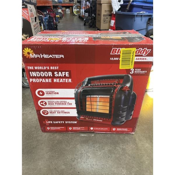 AS NEW MR HEATER BIG BUDDY PRO SERIES 18,000 BTU INDOOR SAFE PROPANE HEATER