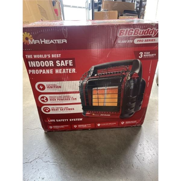 AS NEW MR HEATER BIG BUDDY PRO SERIES 18,000 BTU INDOOR SAFE PROPANE HEATER
