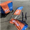Image 1 : 2 WALMART SKIP THE DISH SWOOPER FLAGS WITH 2 GROUND HOLDER SPIKES AND STAND WITH TABLE COVER