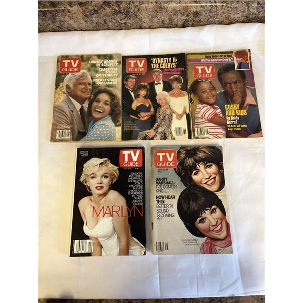 5 VINTAGE TV GUIDES MARILYN, DYNASTY ETC