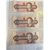 Image 2 : 3 MINT 1986 CANADIAN $2 BILLS IN SEQUENCE 722-724 LAST ISSUE OF $2 BILLS