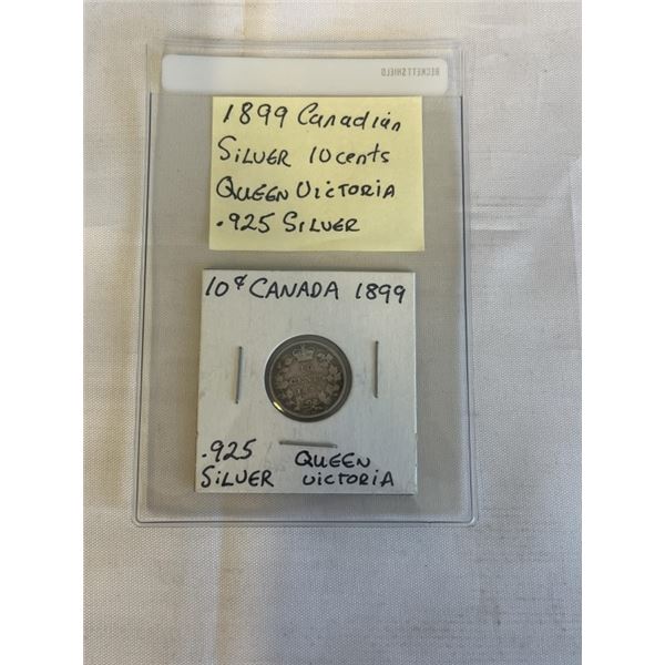 1899 CANADIAN SILVER 10 CENT QUEEN VICTORIA .925