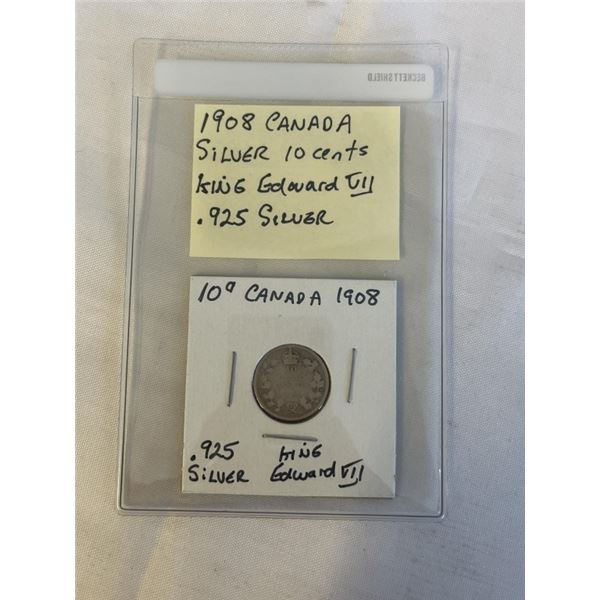 1908 CANADIAN SILVER 10 CENT .925 SILVER KING EDWARD VII