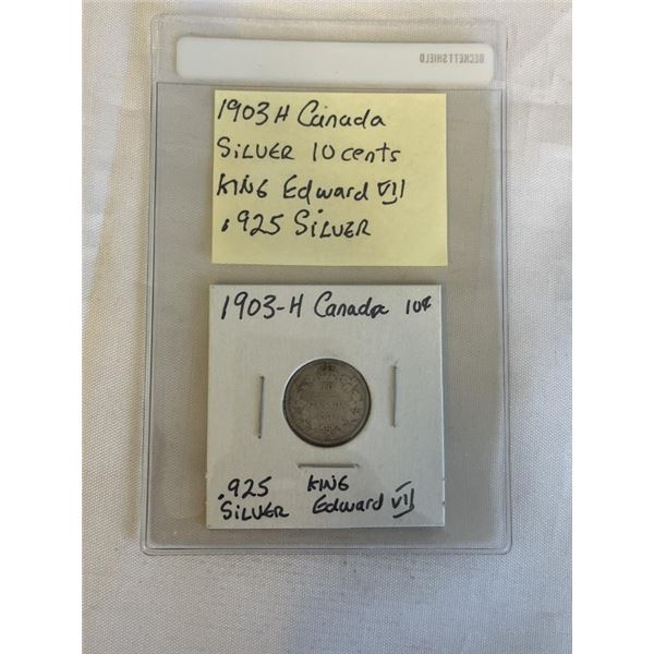 1903 H CANADIAN SILVER 10 CENT KING EDWARD VII .925 SILVER