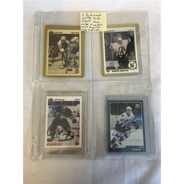4 AUTOGRAPH HOCKEY CARDS - BRETT HULL, MIKE MODANO, CLIFF RONNING, RYAN KESLER
