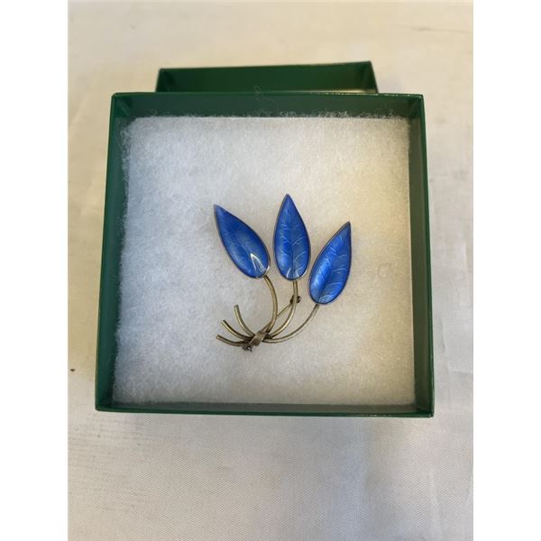 VINTAGE STERLING SILVER ENAMELD BROOCH MARKED 925 STERLING SILVER HALLMARK STERLING NORWAY