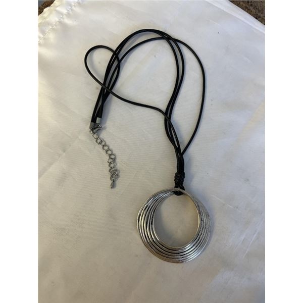 LARGE SILVER PENDANT W/ BLACK CORD NECKLACE