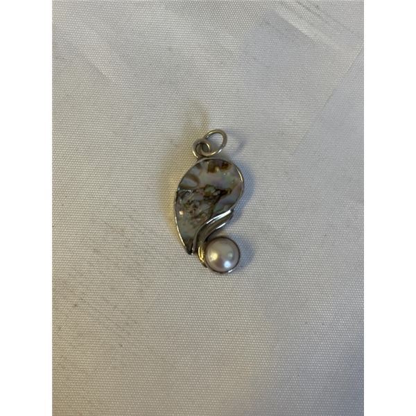 STERLING SILVER ABELONE AND PEARL PENDANT