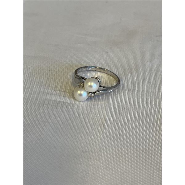 STERLING SILVER W/ GENUINE PEARLS RING, MARKED STER AND PC