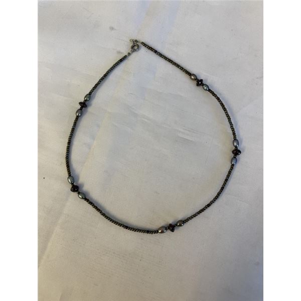 BLACK PEARL CHOKER NECKLACE MARKED 925 CLASP