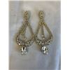 Image 1 : PAIR OF SPARKLING STONES GOLD PLATED HUGE DANGLE EARRINGS