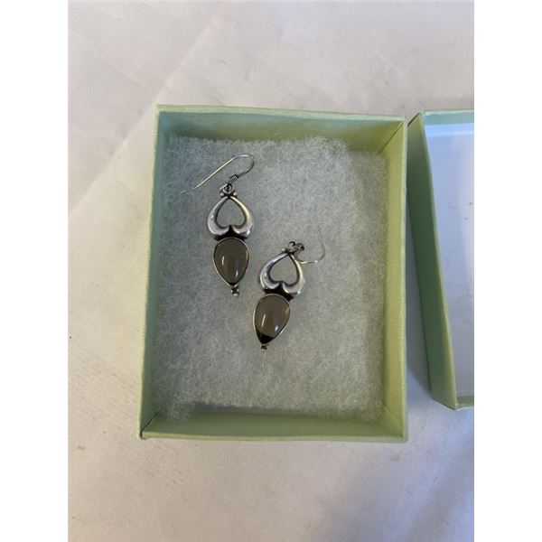 PAIR OF STERLING SILVERW/ SMOKEY TOPAZ STONE DANGLE EARRINGS MARKED 925