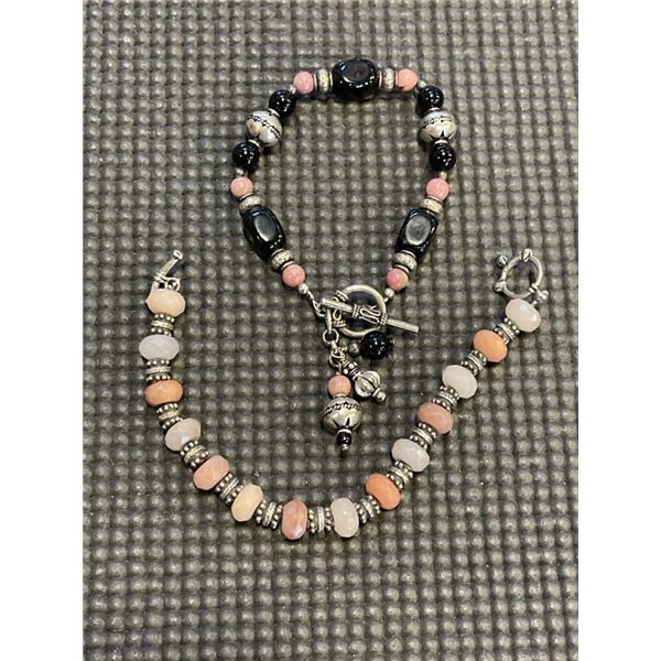 VINTAGE SILVER BEADS W/ STONES NECKLACE