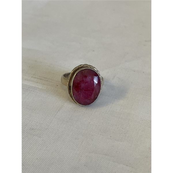 STERLING SILVER INDIAN RUBY STONE RING, MARKED 925 SIZE 6