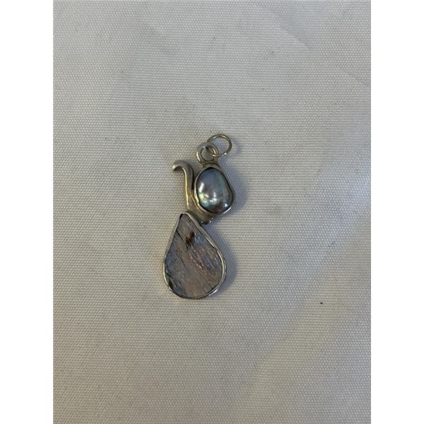 STERLING SILVER ABELONE AND PEARL PENDANT