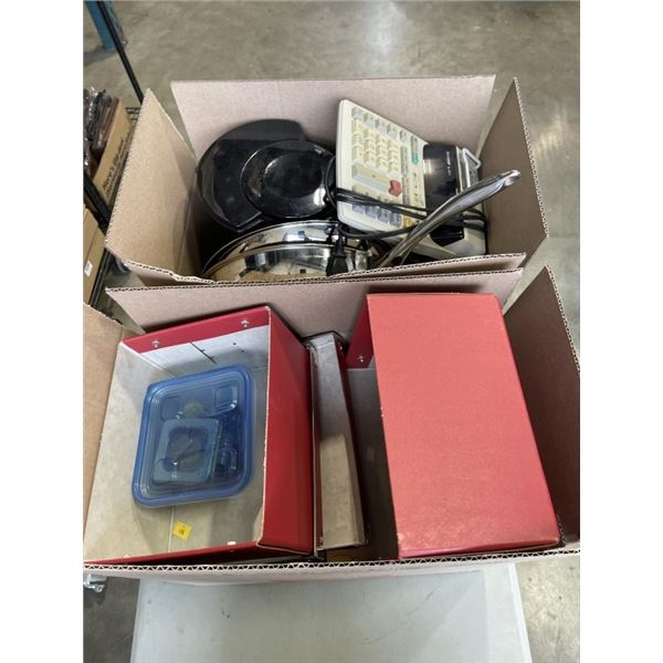 2 BOXES OF HOUSEHOLD ITEMS AND APPLIANCES
