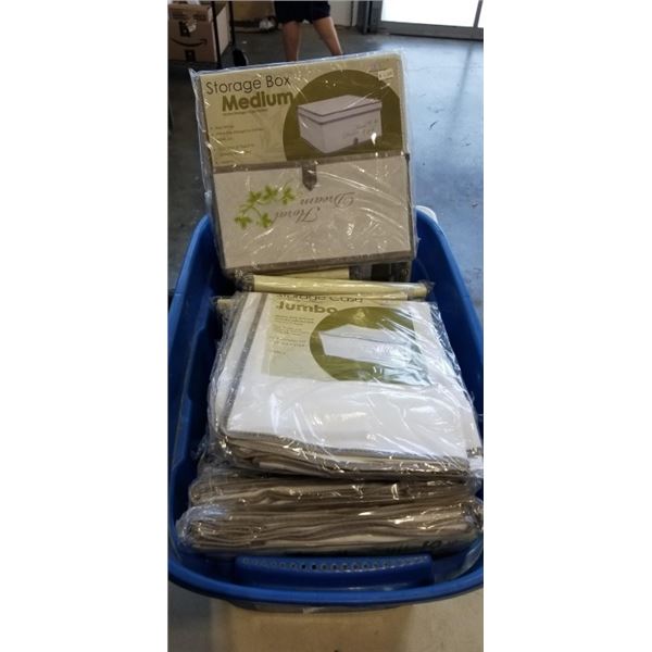 TOTE OF STORAGE BOXES AND HOME STORAGE ORGANIZATION SHELVES