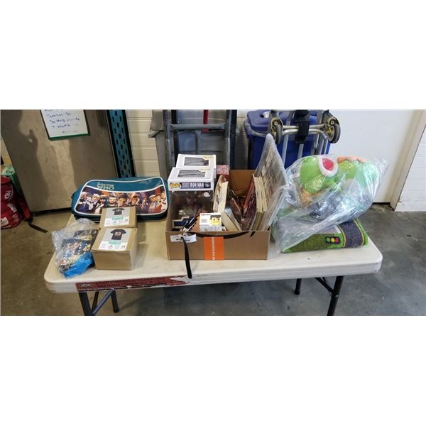 LOT OF KIDS TOYS, COMICS, PLAY CARPET, STUFFIES, ETC INCLUDING MARVEL ITEMS