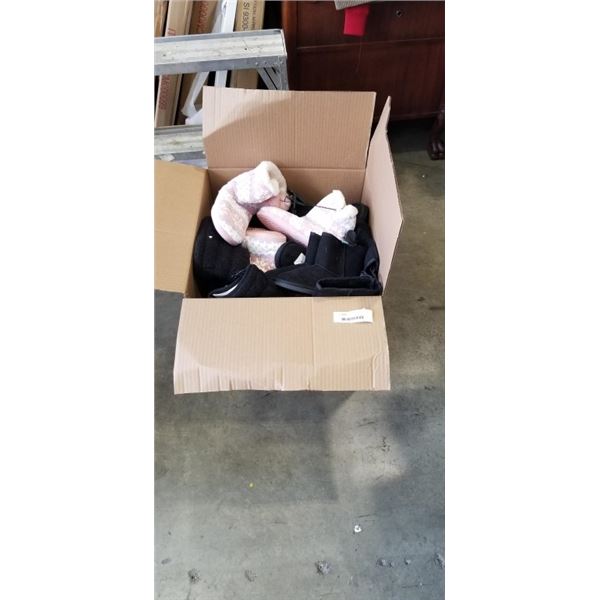 LARGE BOX OF NEW BOOTS ANDS SLIPPERS