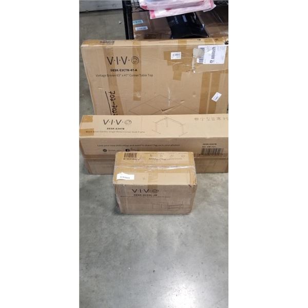 VIVO 63 X 47 VINTAGE BROWN CORNER ELECTRIC SIT TO STAND DESK WITH BLACK ELECTRIC ASINGLE MOTORO DESK