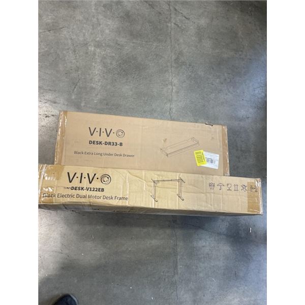 VIVO BLACK ELECTRIC DUAL MOTOR DESK FRAME AND BLACK EXTRA LONG UNDER DESK DRAWER