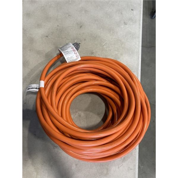 AS NEW ORANGE 100FT LIFE SUPPLY HEAVY DUTY INDOOR OUTDOOR 3 WIRE GROUNDED LIGHTED EXTENSION, 10AWG