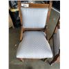Image 3 : PAIR OF CARVED WOOD AND BLUE FABRIC CHAIRS W/ WHEELS