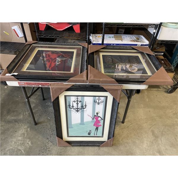 3 FRAMED ARTWORKS WITH MATCHING FRAMES