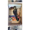 Image 3 : TRAY OF TOYS INCLUDING RGB FRISBEE, DECORATIVE VINTAGE SNOWSHOES, VINTAGE TOY CARS