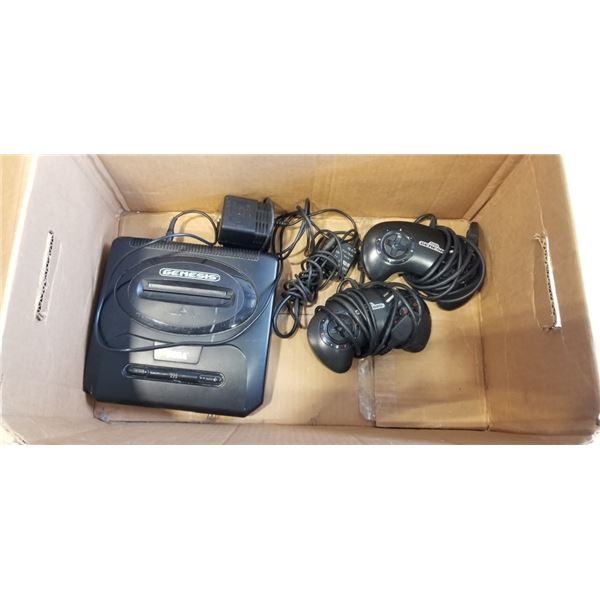 SEGA GENESIS WITH CORDS AND 2 CONTROLLERS.