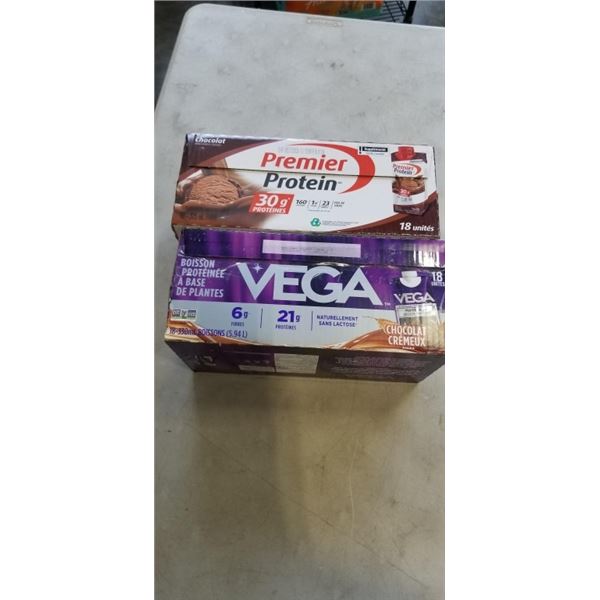 2 CASES PROTEIN SHAKES. PREMIER PROTEIN (EXP DEC 2026). VEGA PROTEIN (EXP MAY 2027)