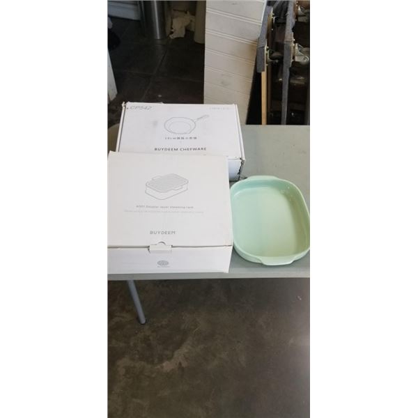 BUYDEEM CHEFWARE PAN, DOUBLE-LAYER STEAMING RACK, AND BAKING DISH