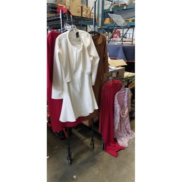 4 AS NEW LADIES XL DRESSES AND 1 SKIRT AND SHIRT SET