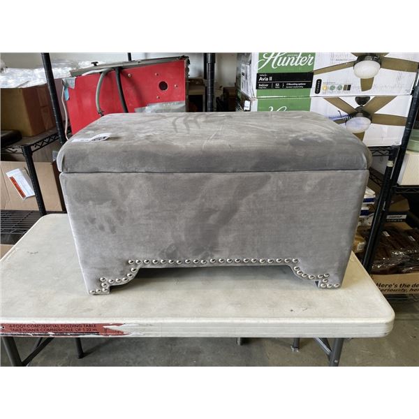 GREY MICROFIBER STORAGE OTTOMAN
