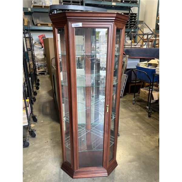 CORNER GLASS SHELF AND DOOR ALUMINATED DISPLAY CABINET
