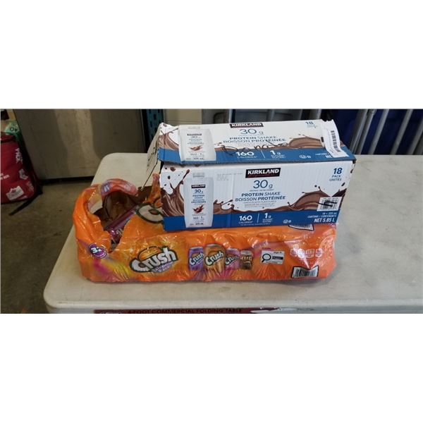 CASE OF KIRLAND PROTEIN SHAKES (EXP APRIL 2027) AND PARTIAL CASE OF CRUSH RAINBOW PACK