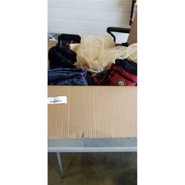 LARGE BOX OF NEW KIDS SHOES, SLIPPERS, AND LITTLE GIRLS DRESS