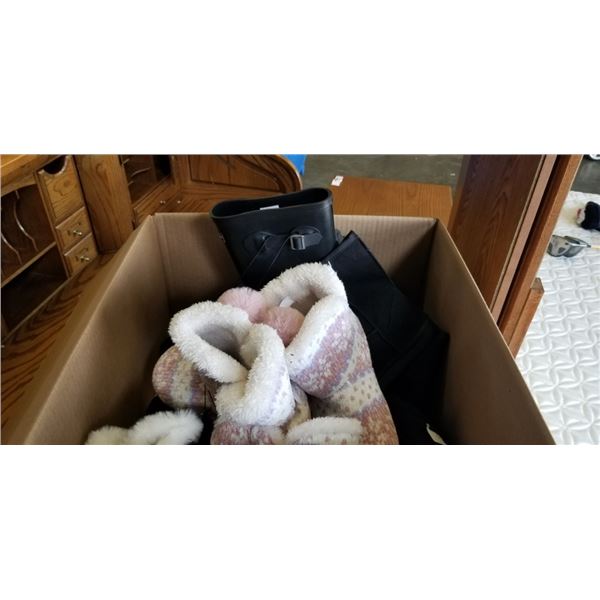 LARGE BOX OF LADIES BOOTS AND SLIPPERS