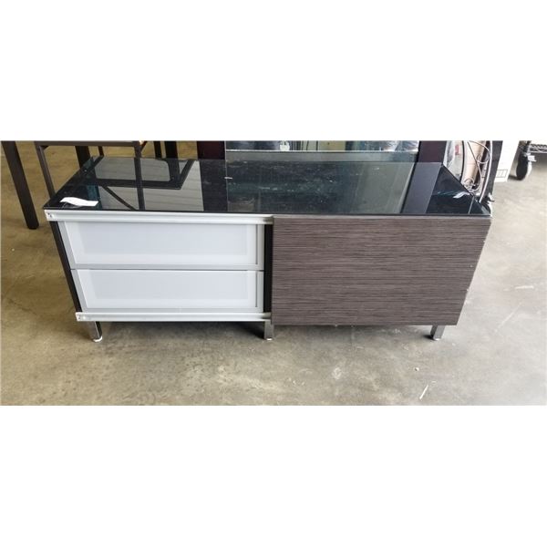 MODERN GLASS TOP MEDIA CABINET WITH SLIDING DOOR
