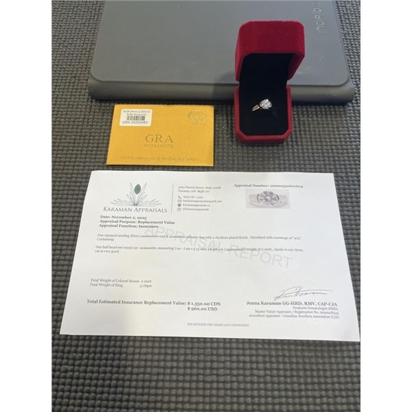 2.00 CT GRA CERTIFIED ROUND BRILLIANT CUT MOISSANITE STONE VVS D COLOR WITH THE 2.00 CT MOISSANITE S