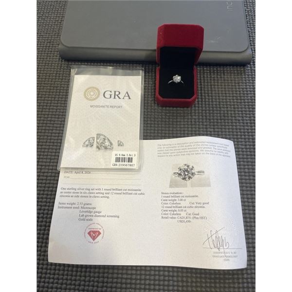 3.00 CT GRA CERTIFIED ROUND BRILLIANT CUT MOISSANITE STONE VVS D COLOR WITH 12 ROUND BRILLIANT CUT C