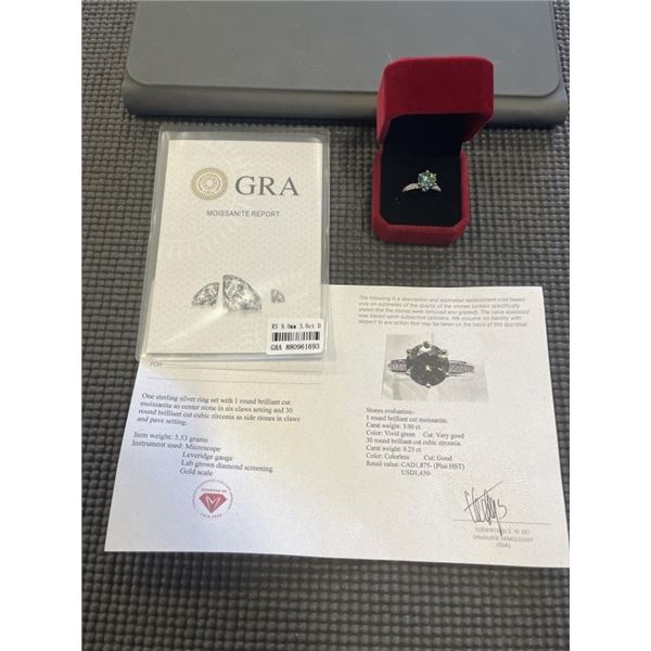 3.00 CT GRA CERTIFIED ROUND BRILLIANT CUT MOISSANITE STONE VVS VIVID GREEN COLOR WITH 30 ROUND BRILL